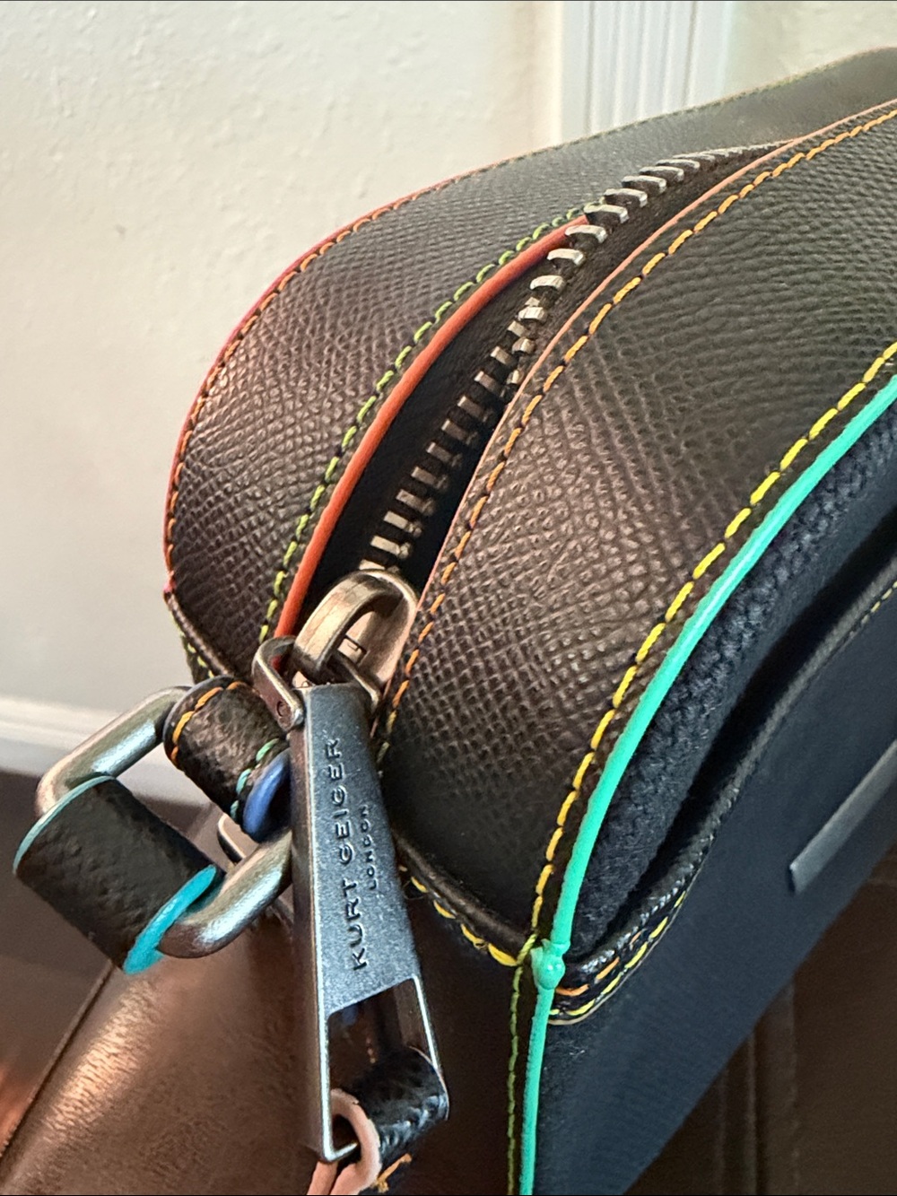 Kurt Geiger Black Crossbody with Teal & Pink Trim used one time . - Picture 4 of 6